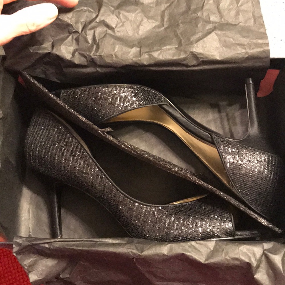 Nina Glittery peep toe heels